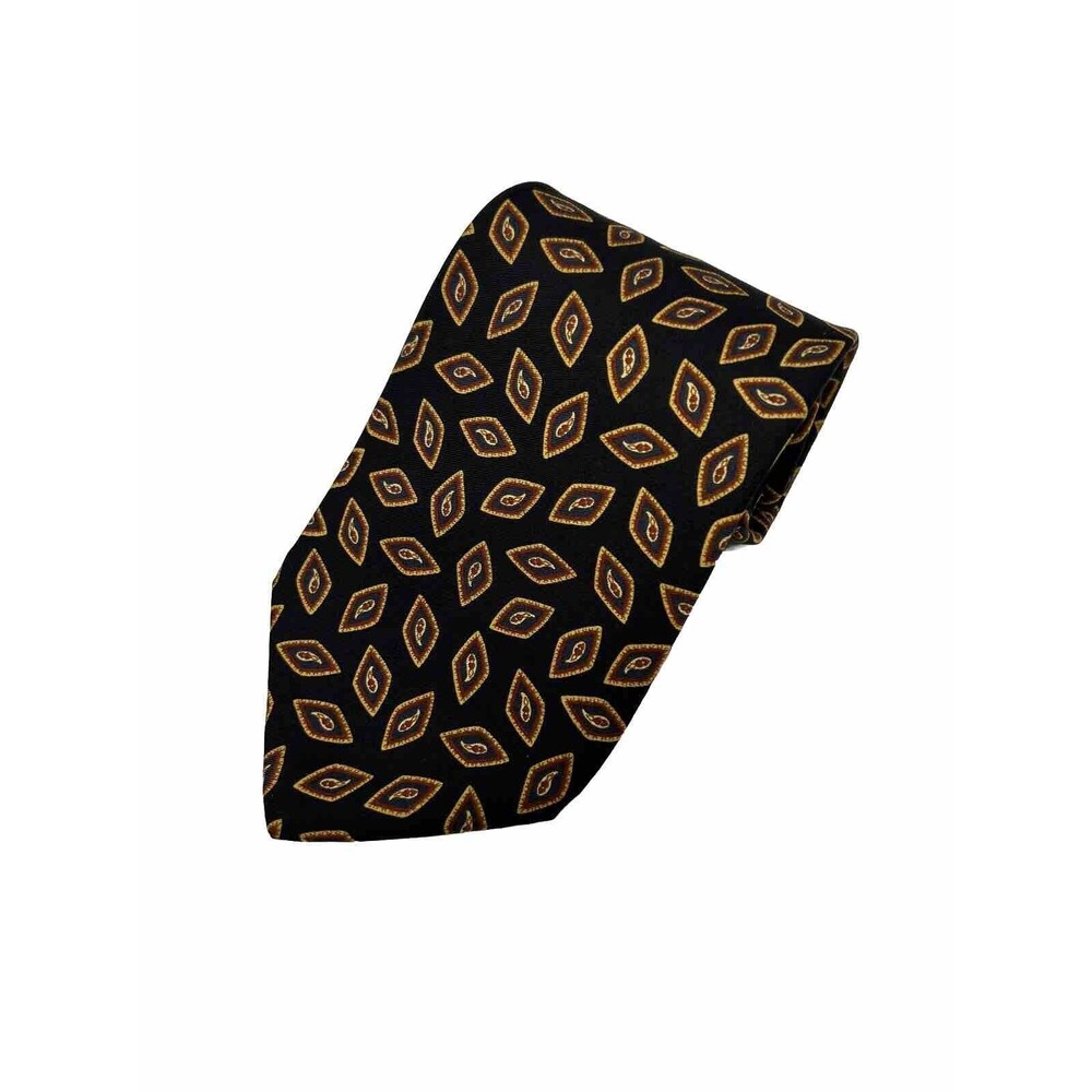 Tommy Hilfiger Black Maroon Gold‎ Stars and Paisley 100% Silk Tie 56"x 4"